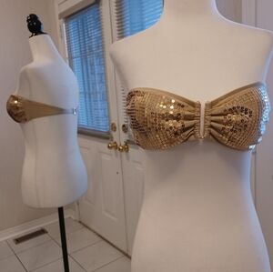 4/$60 New Gold Sequined Bandeau Bikini Top - Size XS